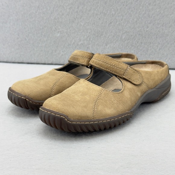 Clarks Shoes - Clarks Tan Suede Leather Mary Jane Clogs Comfort Casual Shoes